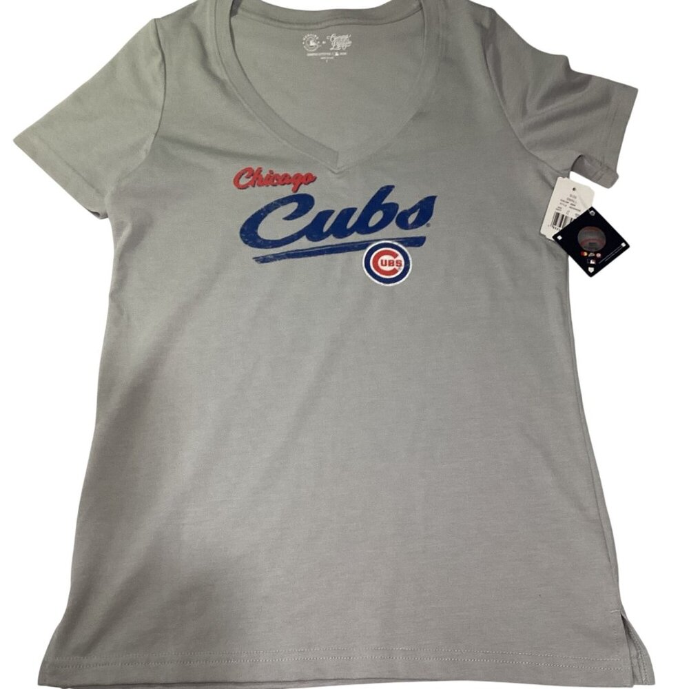 Chicago Cubs Official MLB Wear Women's V Neck Small T Shirt Gray New W Tags